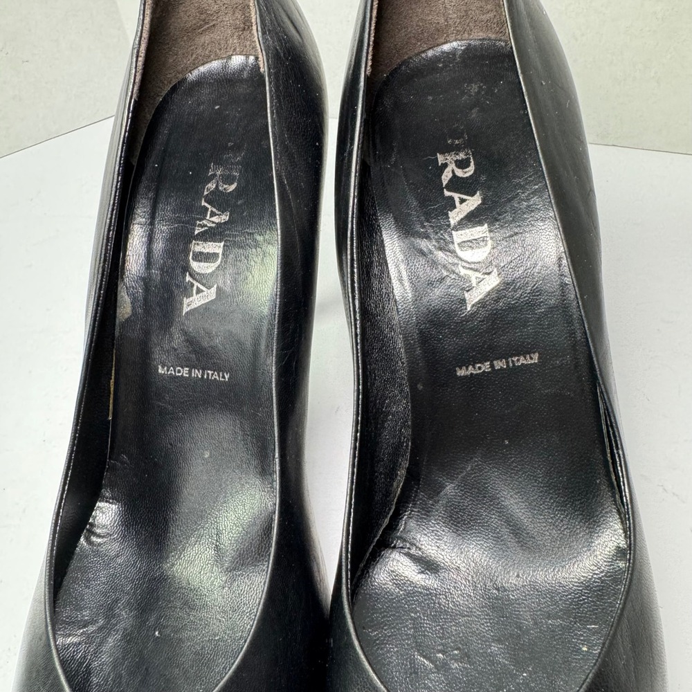 Prada Black Leather Pointed Toe‎ Stiletto High Heel Pumps Made in Italy Women's - Picture 2 of 11